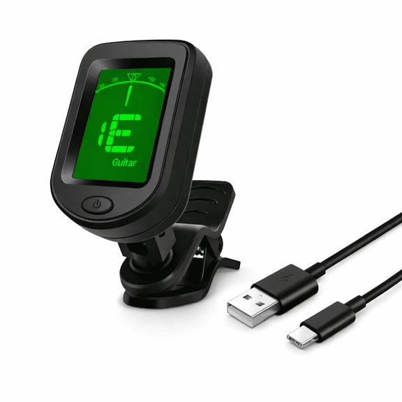 USB Type-C Rechargeable Clip-On Chromatic Tuner, Digital LCD Clip Tuner for Guitar, Bass, Ukulele, Violin, Mandolin, Multi Instrument Tuner