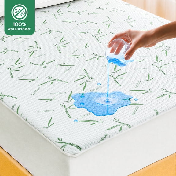 Bamboo Mattress Protector - Breathable Waterproof Mattress Cover-Hypoallergenic - Fitted Cover with Cooling Fabric - Pillow Top Mattress Pad