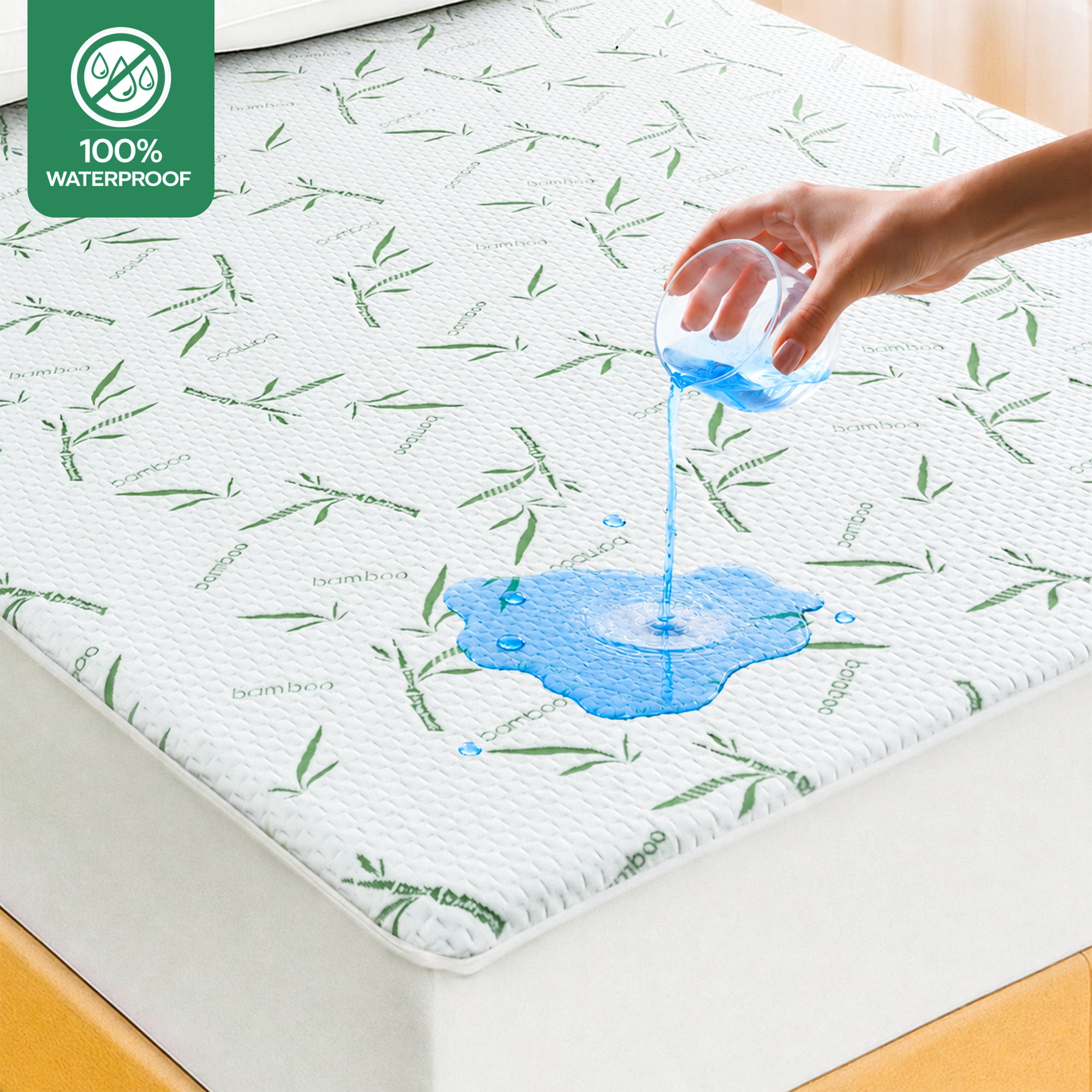 Lux Decor Twin Mattress Protector Waterproof - Rayon from Bamboo Mattress Cover, Breathable Noiseless Fitted Protector, OEKO-TEX Certified