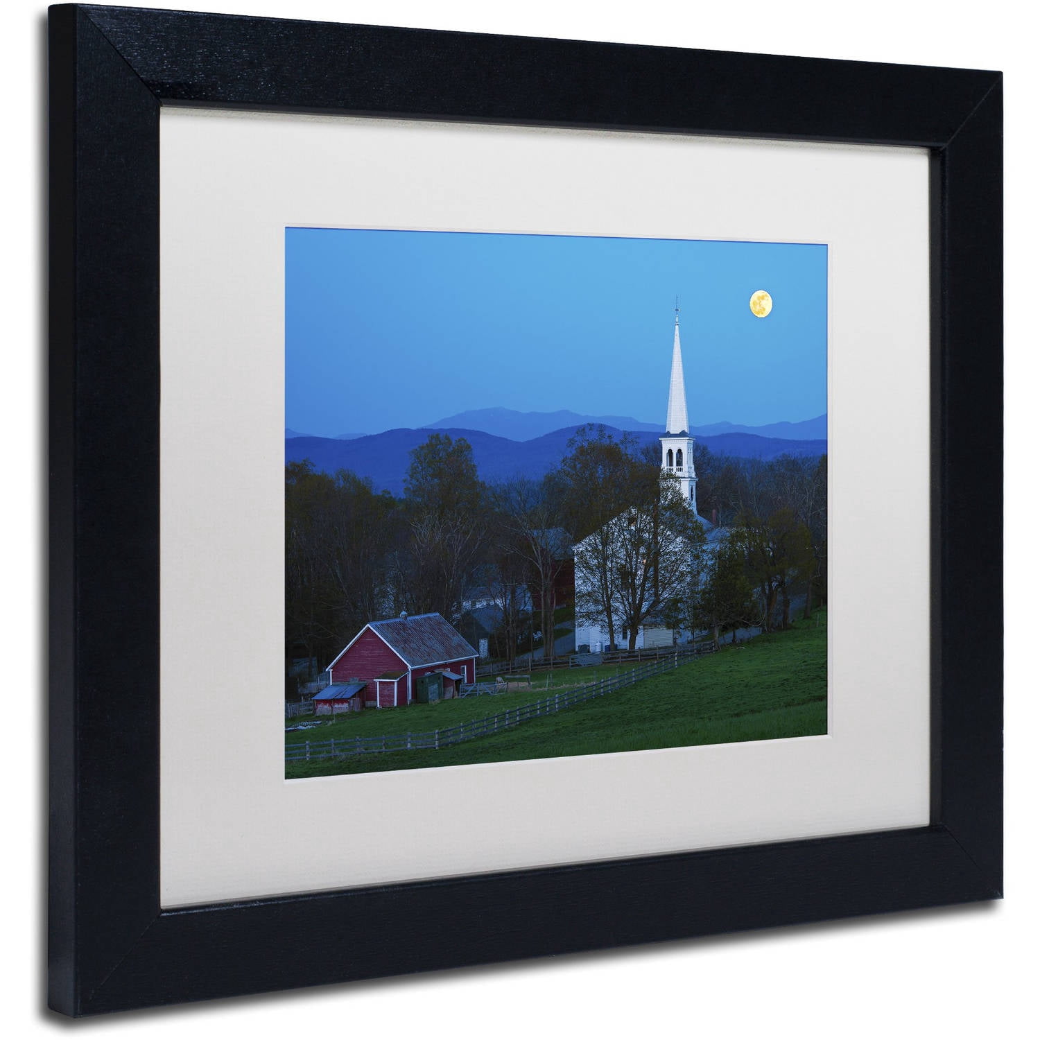 Trademark Fine Art "Moonrise at Peacham" Canvas Art by Michael Blanchette Photography White Matte, Black Frame