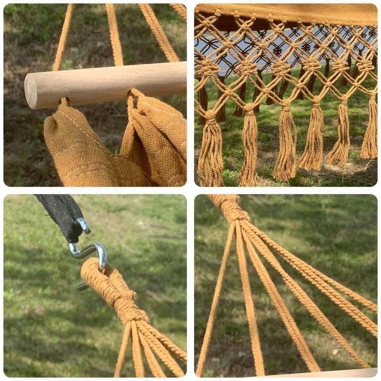 SHANNA Boho Hammock Camping Tassel Hammock for Patio, Yard, Beach Wedding Decor, Outdoor and Indoor, Hanging Hammock Swing,Camel