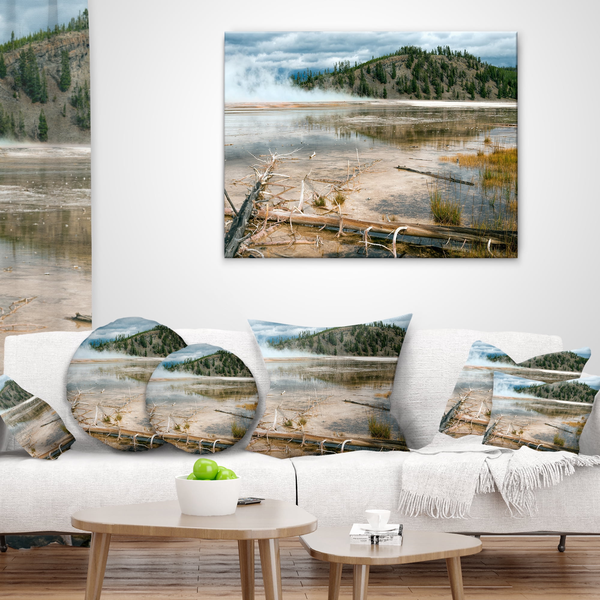 Designart Grand Prismatic Spring - Landscape Photography Throw Pillow - 12x20