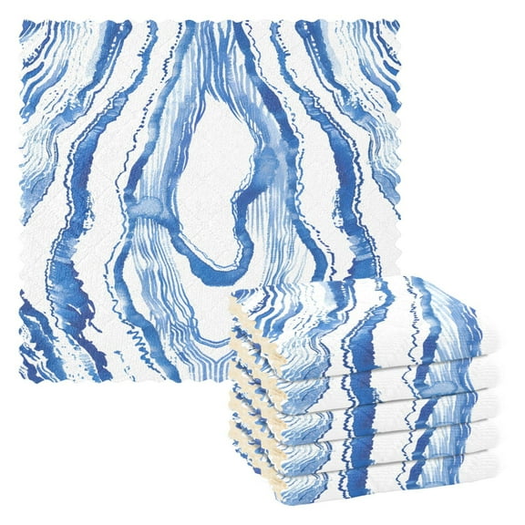 6 Packs Watercolor Blue Stripes Kitchen Dish Towels Soft Absorbent Dish Cloths 11"x11"