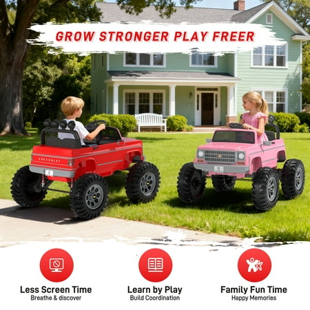 Chevrolet Cheyenne 24 Volt Ride on Toys with Remote, Ride on Truck for Big Kids 3-8 Years, Wisairt Power Car Wheels with 2 Seater, Red