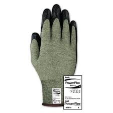 Flame Resistant Gloves - Ansell Size 11 PowerFlex 80-813 13 Gauge Medium Duty Special Purpose Cut And Flame Resistant Foam Palm Coated Work Gloves With DuPont Kevlar Liner And Knit Wrist