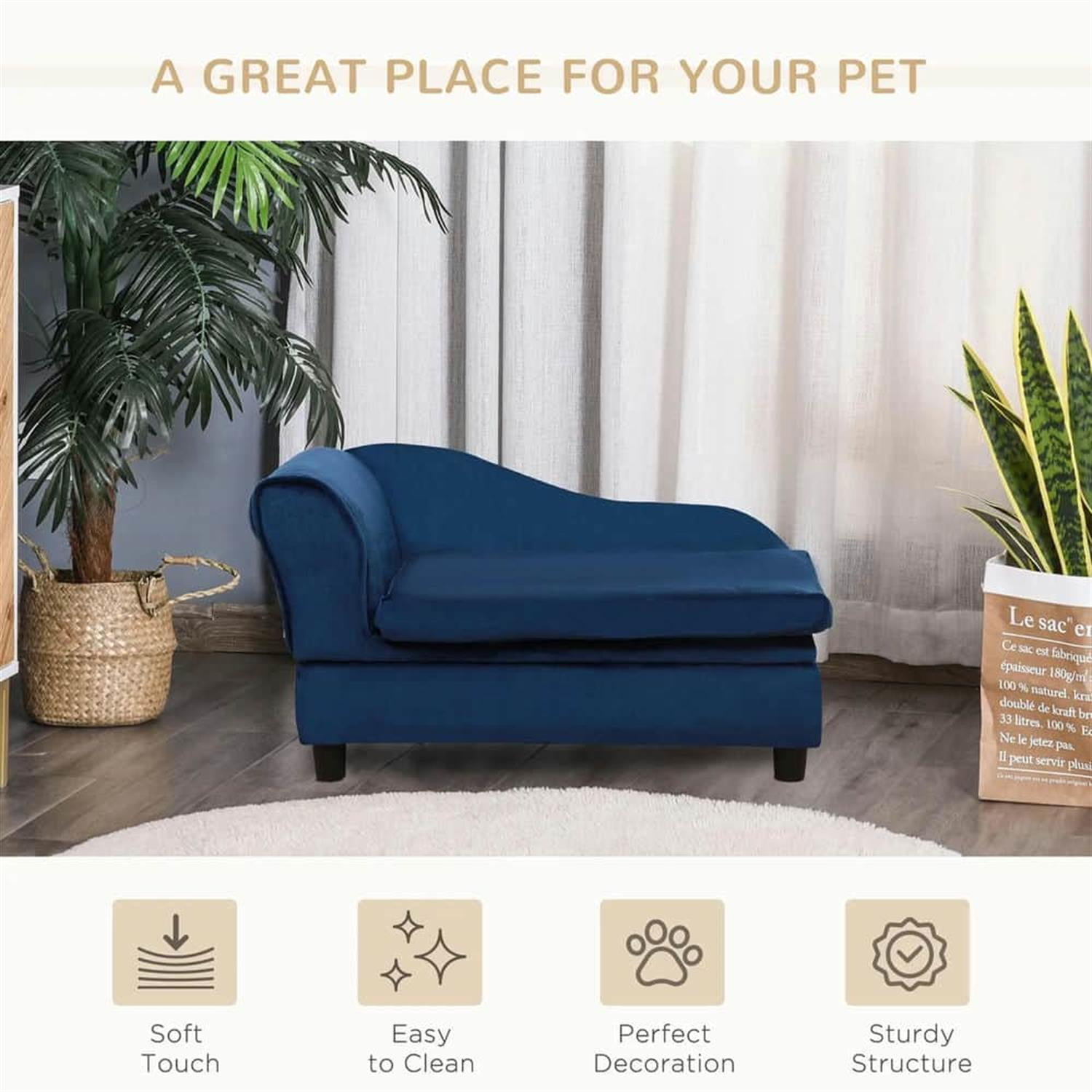 resenkos 29" Ultra Comfortable Pet Sofa Bed Couch with Storage, Pet Couch for Cats and Small Dogs, Cozy Sofa for Pups, Blue