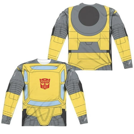 Trevco Sportswear HBRO133FB-ALPP-4 Transformers & Bumblebee Costume Front & Back Print - Long Sleeve Adult Poly Crew T-Shirt, White - Extra