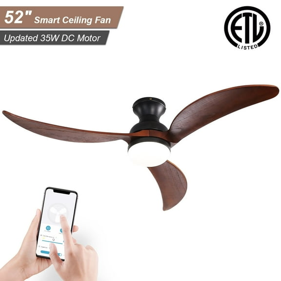 Sofucor 52-Inch Modern Flush Mount Ceiling Fan with LED Light and Remote Control