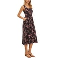 thumbnail image 4 of VESTIDO FLORAL SIN MANGAS REFINADO PARA MUJER, VESTIDO MIDI DE VERANO CON ESCOTE CUADRADO, VESTIDO FLUIDO CON BOLSILLOS XL, FLORES ROJAS Y MARRONES, 4 of 6