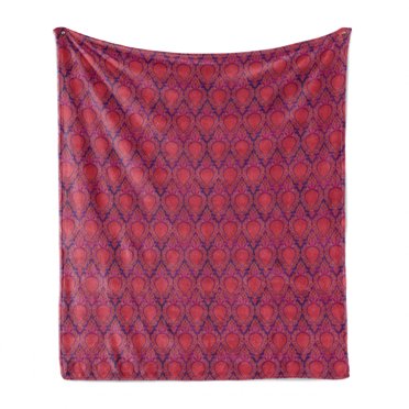 Fuchsia Soft Flannel Fleece Throw Blanket, Middle Eastern Inspired Print of Classic Fruit Pattern Oriental Design, Cozy Plush for Indoor and Outdoor Use, 50" x 70", Purple and Dark Pink, by Ambesonne
