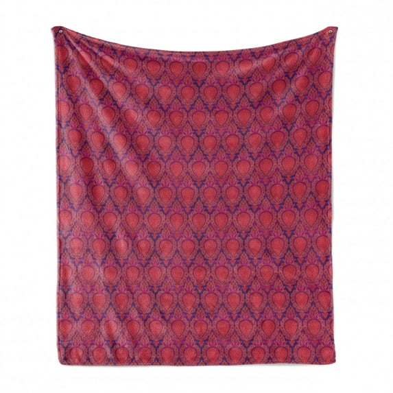 Fuchsia Soft Flannel Fleece Throw Blanket, Middle Eastern Inspired Print of Classic Fruit Pattern Oriental Design, Cozy Plush for Indoor and Outdoor Use, 50" x 70", Purple and Dark Pink, by Ambesonne