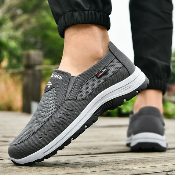 CANEMON Men's Slip-on Mesh Walking Shoes, Breathable Comfortable Casual Outdoor Hiking Sneakers