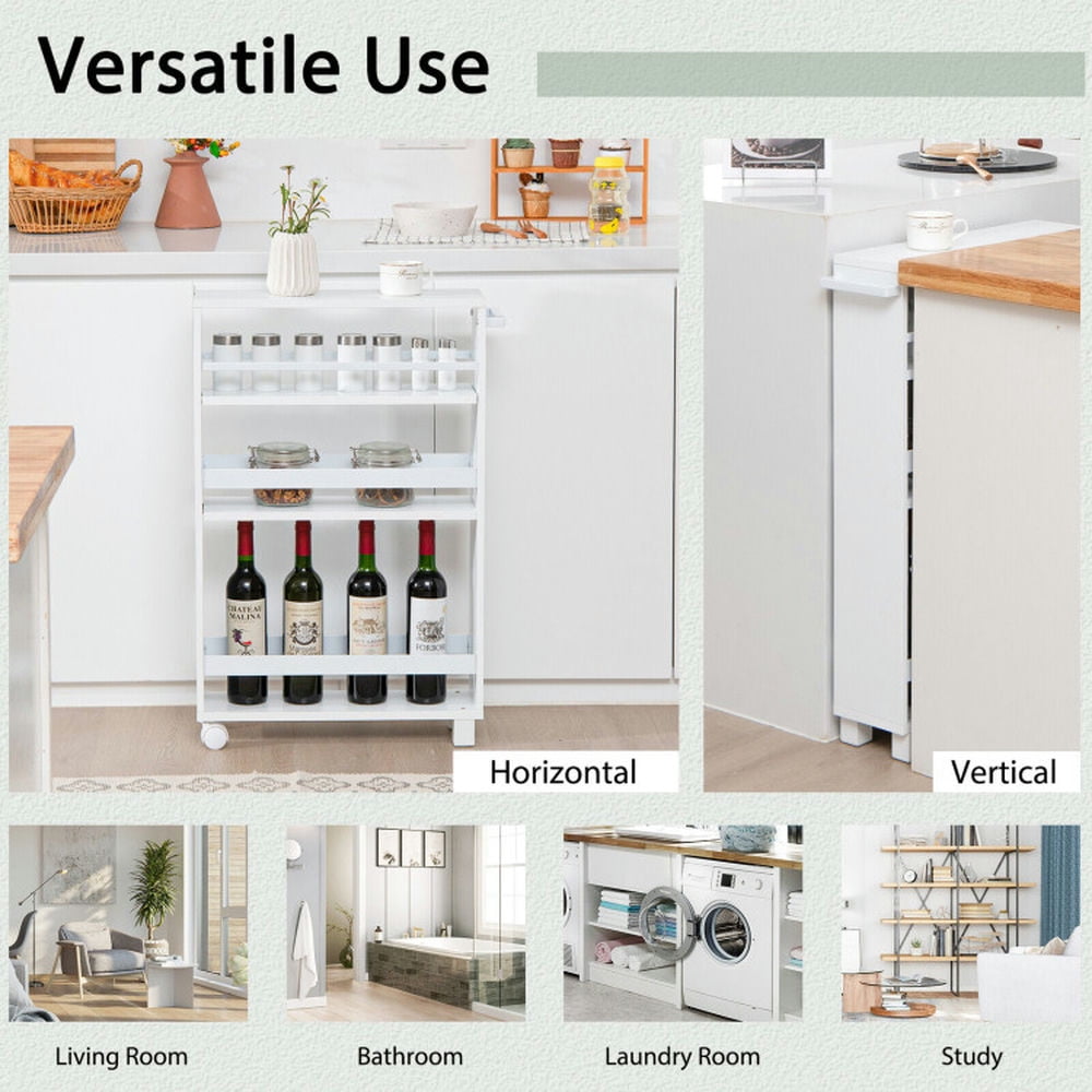 Finihen Rolling Cart, Kitchen Island Cart, 4-Tier Slim Storage Kitchen Cart with Adjustable Shelves, for Kitchen, Dining Room, White Finihen Rolling Cart, Kitchen Island Cart, 4-Tier Slim Storage Kitchen Cart with Adjustable Shelves, for Kitchen, Dining Room, White