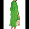 thumbnail image 3 of Vestido Bohemio con Cuello en V, Mangas Acampanadas y Bordado de Encaje para Mujer (2025) Verde M, 3 of 9