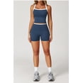 thumbnail image 3 of AEXTO Two Piece Color Block Womens Workout Sets Cross Back Tank Top Matching High Waist Leggings Shorts Sets Gym Outfits Activewear, 3 of 5