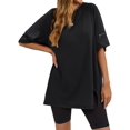 thumbnail image 2 of Solid Raglan Sleeve Women Crewneck Loose T-shirt Split Sport Oversize Tee Tops, 2 of 6