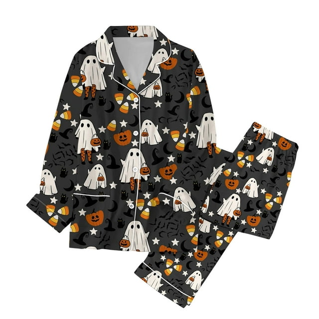 Xuewenshw Pyjamas pour Femmes pour Famille Ensemble Assorti Pyjamas de Vacances Ensemble de Pyjama Classique Boutonné en Satin