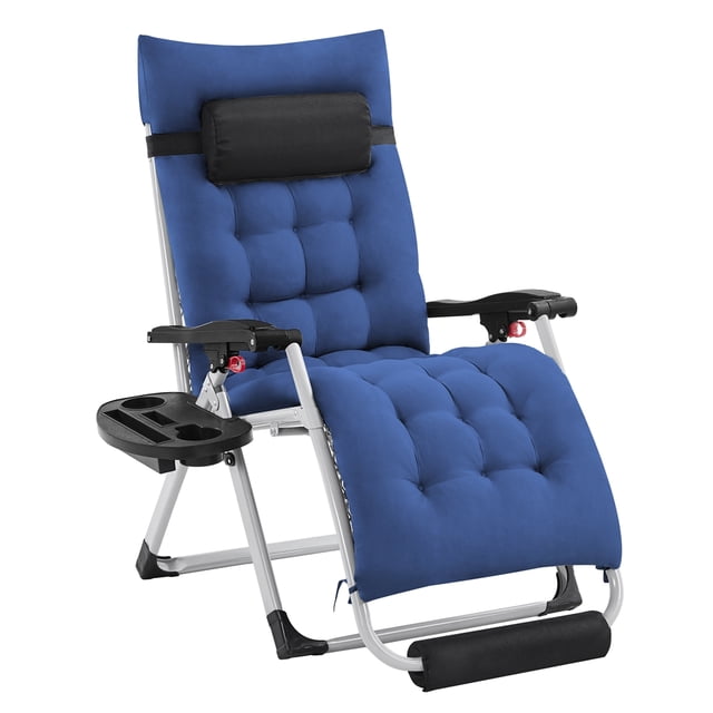 Yaheetech Outdoor Zero Gravity Folding Lounge Chair With Padded Cushion, Navy Blue