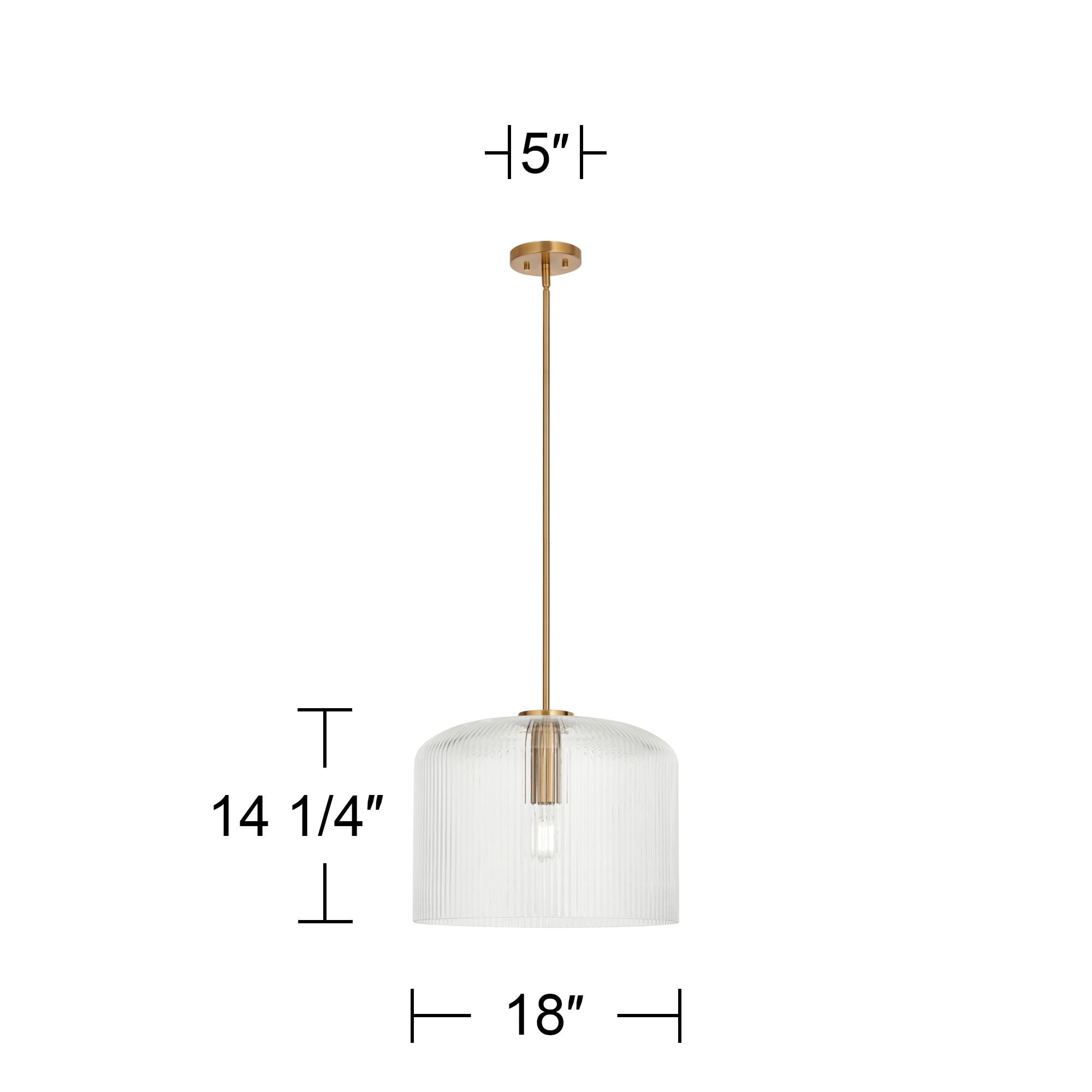 Possini Euro Design Lallie 18" Modern Pendant Ceiling Light Fixture Dining Room Over Table Drum Warm Brass Finish Ribbed Glass