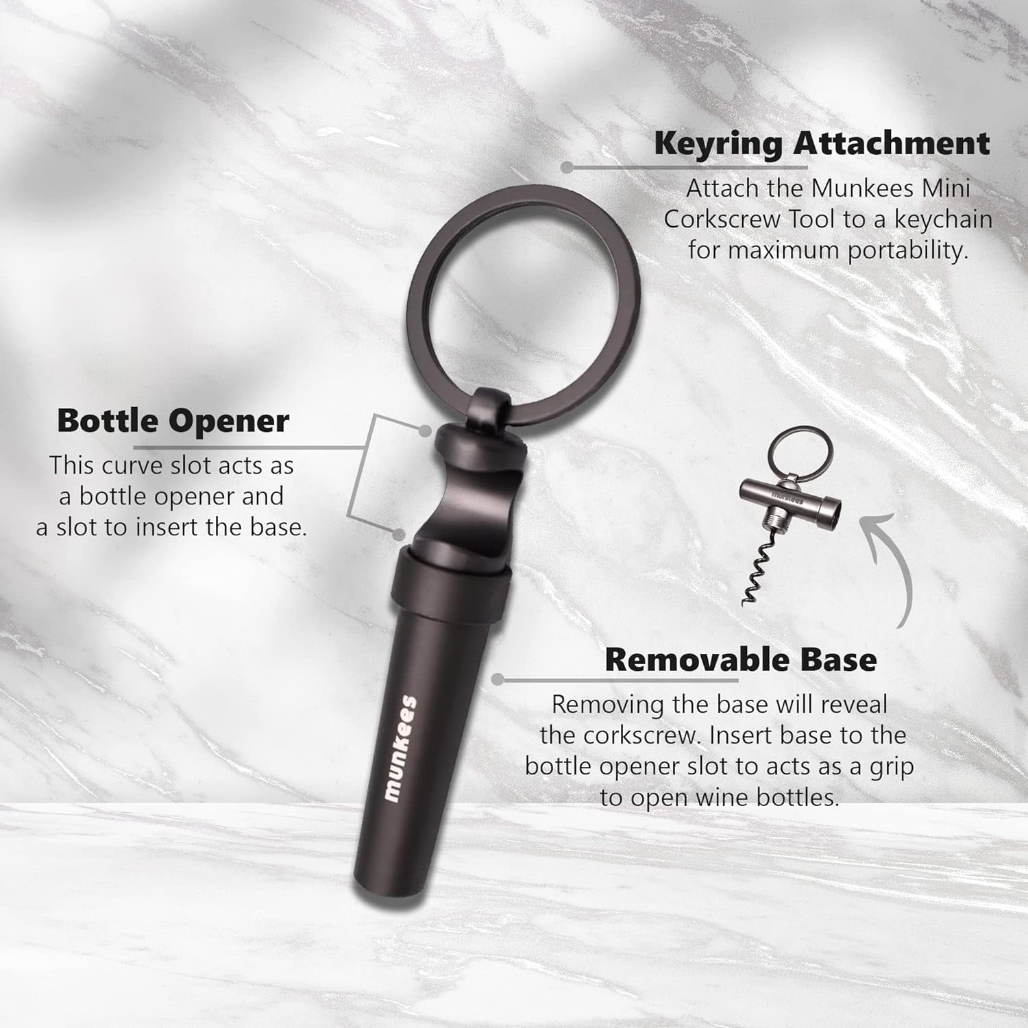 MKEUDQ-Munkees Mini Keychain Corkscrew Tool, Small Key Ring Wine Opener, Emergency Travel Cork Wine Opener, Portable Backpack Camping Kit, Wine Enthusiasts, Waiters, Bartenders, Bottle Opener Gift Se
