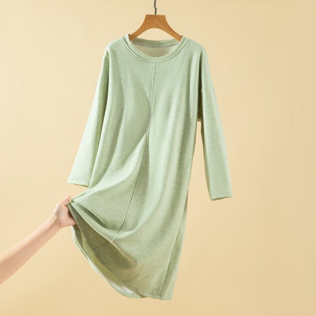 HongQid Chemises de Nuit Manches 3/4 Chemise de Nuit Col Rond Vêtements de Nuit Doux Chemises de Nuit Décontractées Robe de Pyjama Ample avec Poitrine Rembourrée