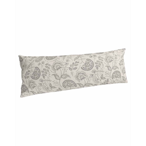 Gray Paisley Floral Body Pillow Covers, Farmhouse Spring Summer Flowers Soft Bed Throw Pillowcases Breathable Cooling Long Lumbar Body Pillow Sham Cover for Bed Sofa 20''x54''