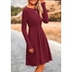thumbnail image 4 of Vestido PRETTYGARDEN de punto acanalado con manga larga en línea A color vino tinto XL, 4 of 8