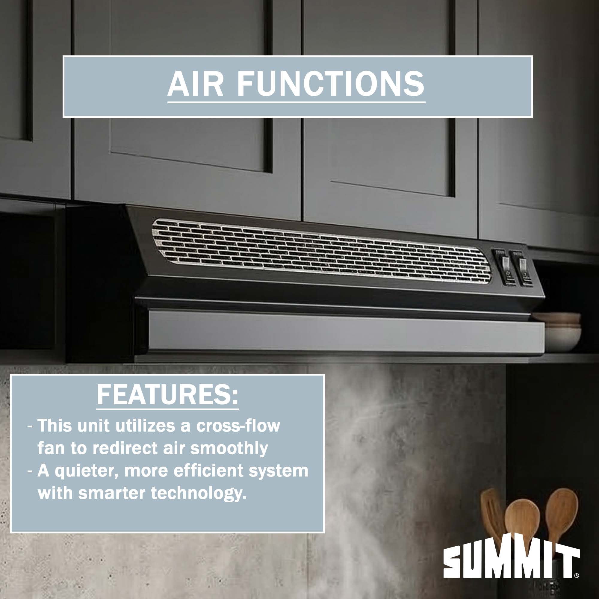 Summit 24 Inch Recirculating Range Hood, Retractable, Black - HRTX24B Made in the USA