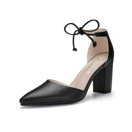 Women Shoes Red Heel Pump - Unique Bargains Women's Block Heel Pointed Toe Ankle Tie Dress Pumps