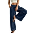 thumbnail image 5 of Zedker Women 100% Cotton Pants Wide Leg Casual Palazzo Pants Flowy Beach Summer Trousers Pants with Pockets Navy XXXL, 5 of 10