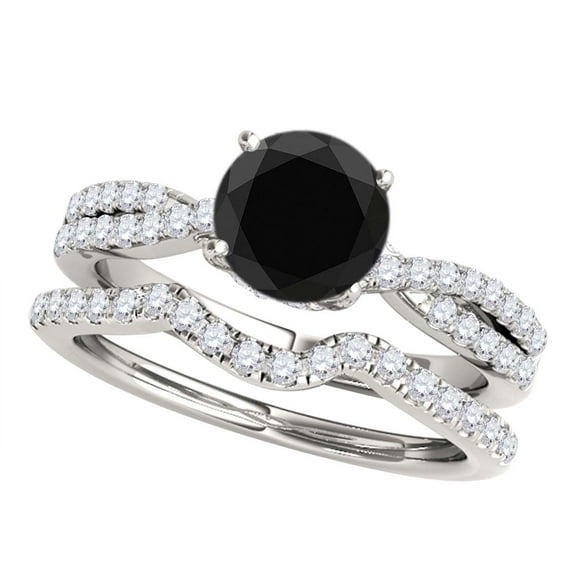 Engagement Rings for Women 1.37 Carat Halo Black Diamond Bridal Set prong 14k White Gold Genuine Diamond