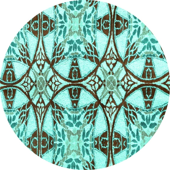 Ahgly Company Indoor Round Abstract Turquoise Blue Modern Area Rugs, 6' Round