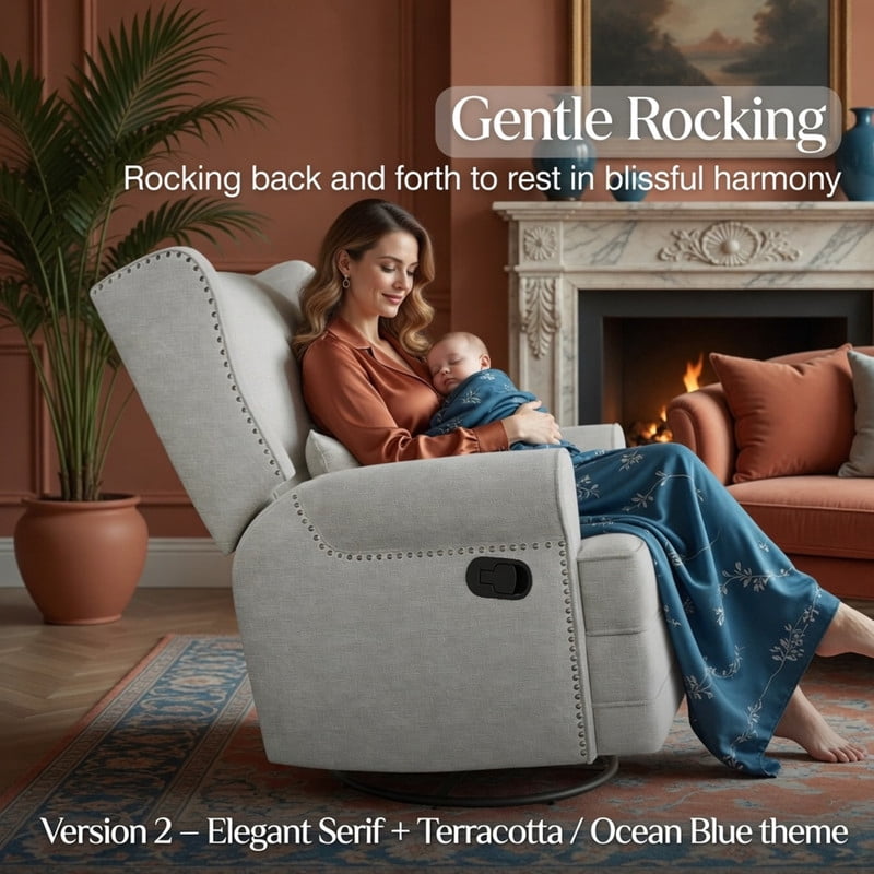 34.25" Extra Wide Swivel Recliner Glider Chair with Rocking, Lounge Chair with Pull-Out Footrest, Waterproof Fabric, Tool-Free Assembly