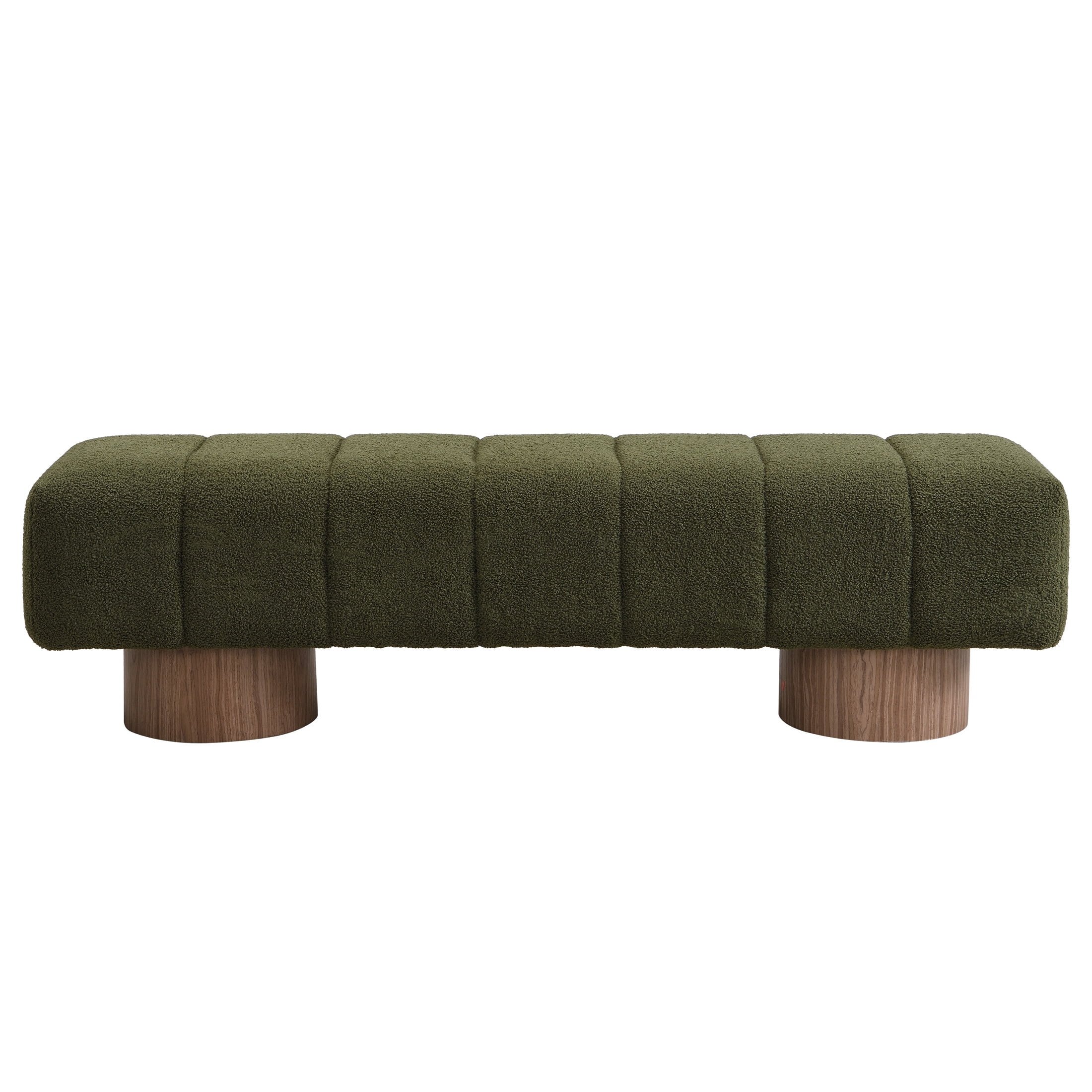 Christopher Knight Home 64.5" Ottoman Bench with Boucle Upholstery and Wood Legs, Green Fabric