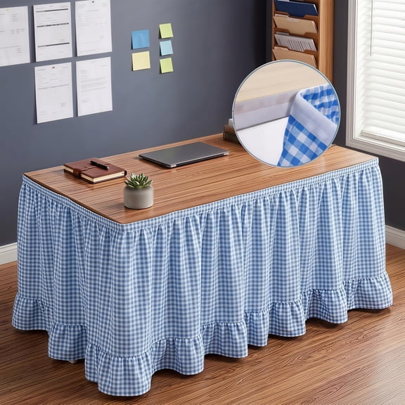 6ft Gingham Table Skirt Ruffled Hook and Loop Teacher Desk Skirts Checkered Desk Skirt for Classroom Party Decorations