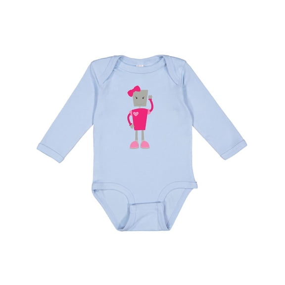 Inktastic Cute Robot, Girl Robot, Pink Robot With Ribbon Girls Long Sleeve Baby Bodysuit
