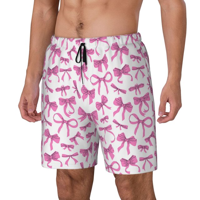 Fotbe Pink bows Traje de Baño para Hombre – Shorts de Natación de Secado Rápido con Forro y Bolsillos-Small