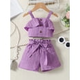 thumbnail image 2 of Bagilaanoe 2pcs Little Girl Shorts Set Toddler Sleeveless Ruffled Cami Tops + Shorts with Belt 18M 24M 3T 4T 5T 6T Kids Casual Summer Clothes, 2 of 9
