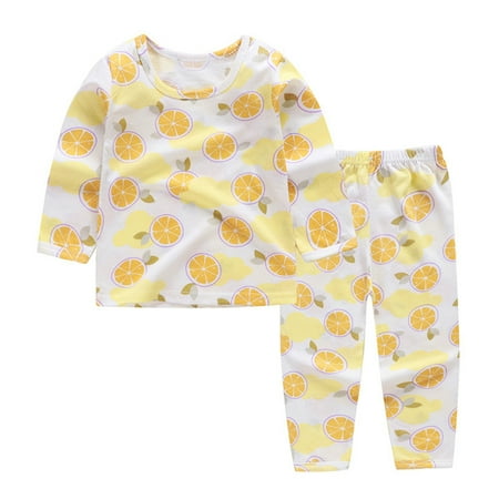 

Children s Boys Girls Pajamas Summer Thin Cotton Soft Comfy Sleepwear Clothes Set For Home Lemon 90cm