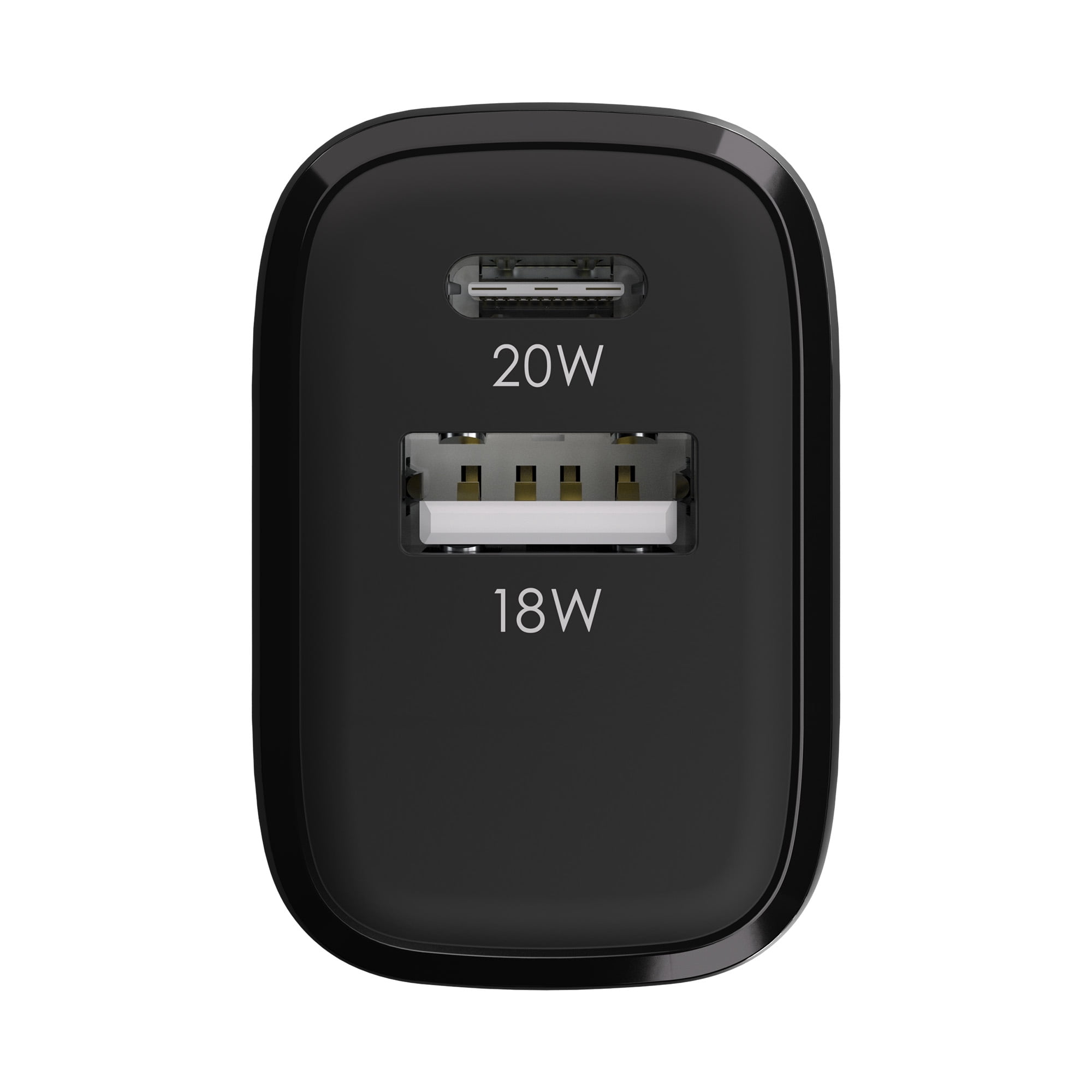 Powertek 20W USB-C PD + USB-A Dual Port Wall Charger, Carbon Design, Black