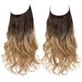 thumbnail image 1 of Xiao Hua Extensiones de cabello con hilo de pescar invisible, fibra sintética rizada larga y ondulada, extensiones de cabello estilo diadema ajustable, degradado marrón de 16 pulgadas, 1 pieza, 1 of 5