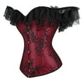 thumbnail image 2 of Grebrafan Corset Rockabilly Women Lace Off Shoulder Bustier Wine Red 2XL, 2 of 5