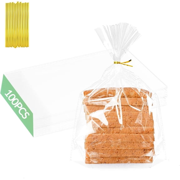TPBSITNS 100 Pack Bread Bags with Ties, 9x12.6in Reusable Clear Bread Loaf Packing Bags for Homemade Bread & Bakery Owners, Adjustable Seal Plastic Bag Packaging Dessert Cookies Party Favors