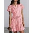 thumbnail image 4 of IDOPIP Women's 2025 Summer Short Dress V Neck Short Sleeve A Line Hollow Out Casual Beach Party Dresses, 4 of 9