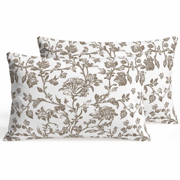 Set of 2 Vintage Brown Floral Pillow Covers 12x20 Inch, Farmhouse Flower Pastoral Style Decorative Throw Pillow Cases Cotton Cushion Covers for Sofa Couch Bed Living Room Bedroom Home Decor