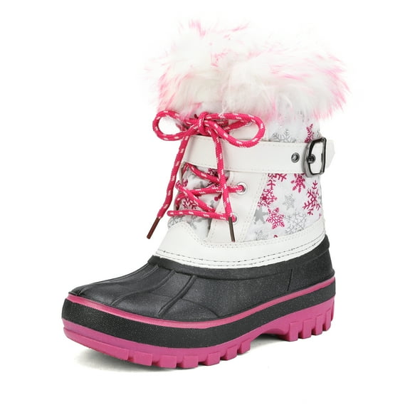 DREAM PAIRS Toddler Winter Snow Boots Kid Boy Girl Sneakers Shoes Waterproof Kriver-3 White/Fuchsia Size 5