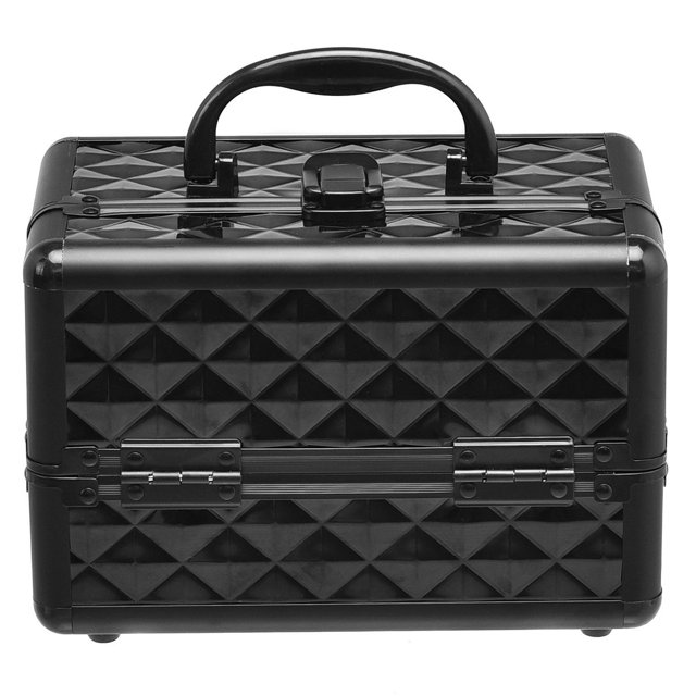 Patiojoy Cosmetics Case Makeup Box Organizer w/ Extendable Trays & Mirror Black