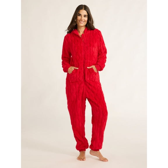 Joyspun Women's Hooded Jacquard Union Suit, Size XS- 3X