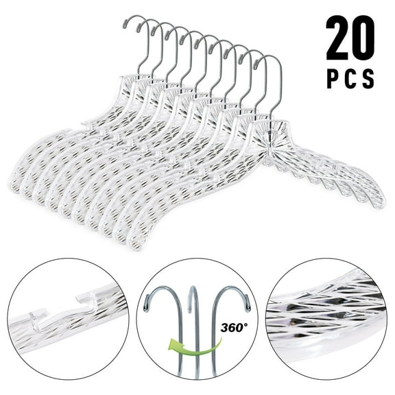 20 Pack Hangers, Clear Plastic Hangers, Heavy Duty Clothes Hangers, Crystal Cut Hangers for Shirt, Coat, Dress, Closet Hangers with 360 Degree Rotatable Hook for Home