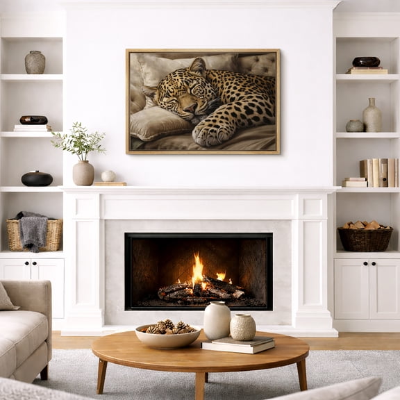 Framed Canvas Print Leopard Wall Art Animal Modern Decorative for Living Room Bedroom - 16"x24" NATURAL